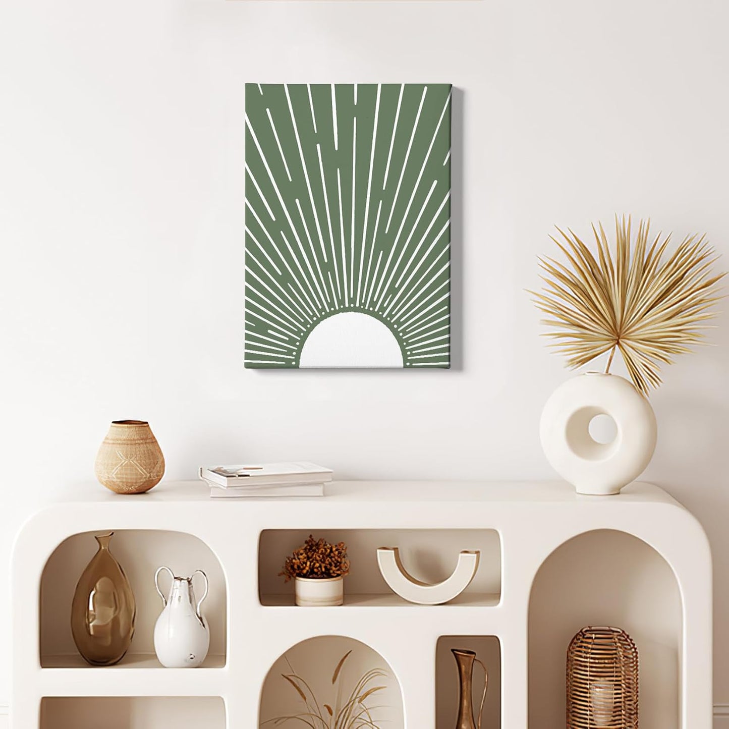 HIWX Boho Sun Framed Canvas Pictures, Boho Wall Art, Sunrise Wall Art Decoration For Bathroom Office Room Bedroom 11x14 (Green)