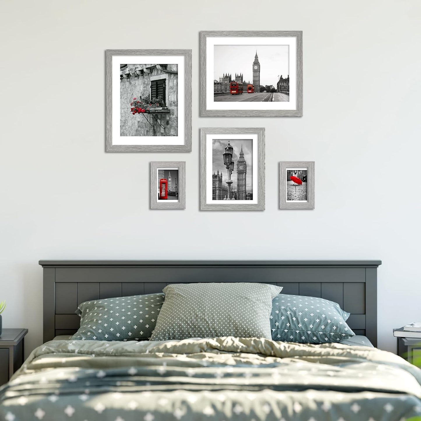 iRahmen 8x10 Picture Frame Set of 2, Wood Gray Photo Frame with HD Real Glass, Display Pictures 5x7 with Mat or 8 x 10 withour Mat for Tabletop or Wall Mounting