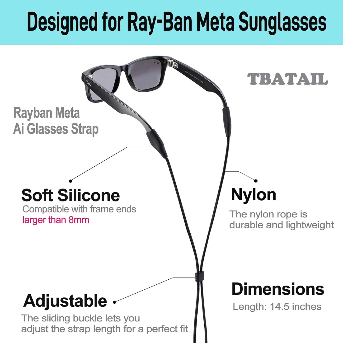 Glasses Strap for Ray-Ban Meta & Wide Frame Glasses – 3pcs Adjustable Sunglasses Straps Cords for Men Women kids-Eye Glasses Holders Around Neck, Lanyard String Chain Rope for Sports (Purple)