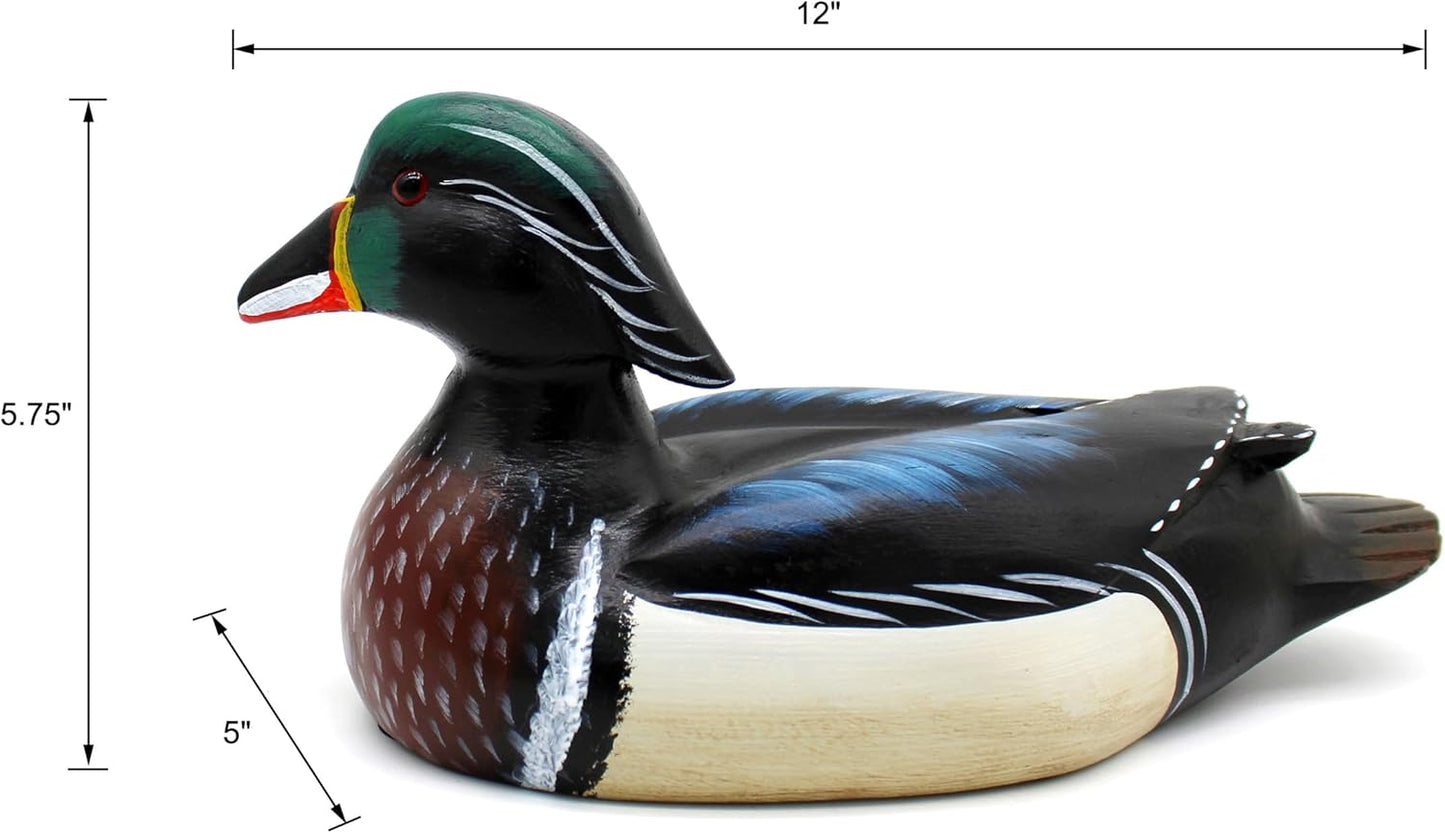 CVHOMEDECO. Primitives Hand Engraving and Painted Wood Wild Duck Farmhouse Figurine Mallard Decorative Accent, 12 Inch