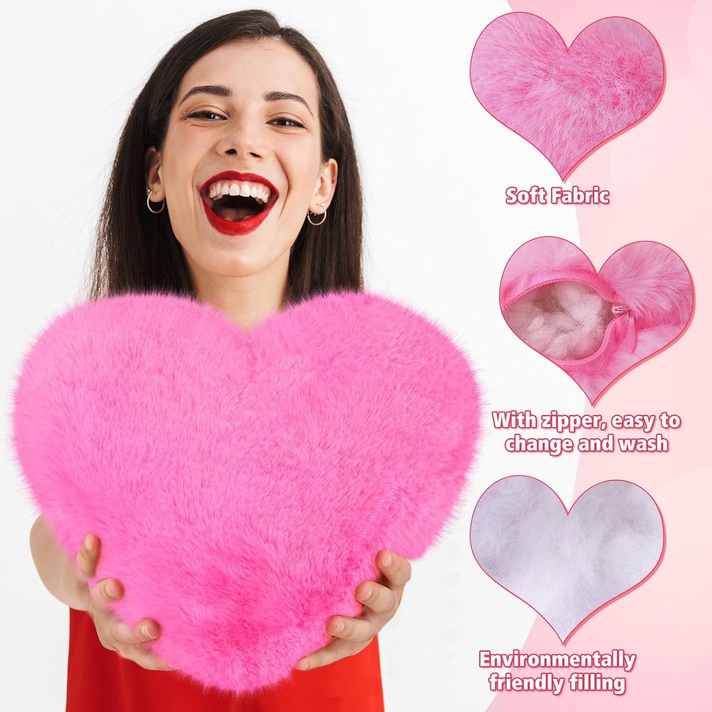 Liliful 6 Pcs Faux Rabbit Fur Heart Pillows Helloween Fluffy Heart Throw Pillows Christmas Cute Couch Cushion Soft Decorative Throw Cushion for Bed Sofa Girls Women(12 x 11 Inch,Pink Series)