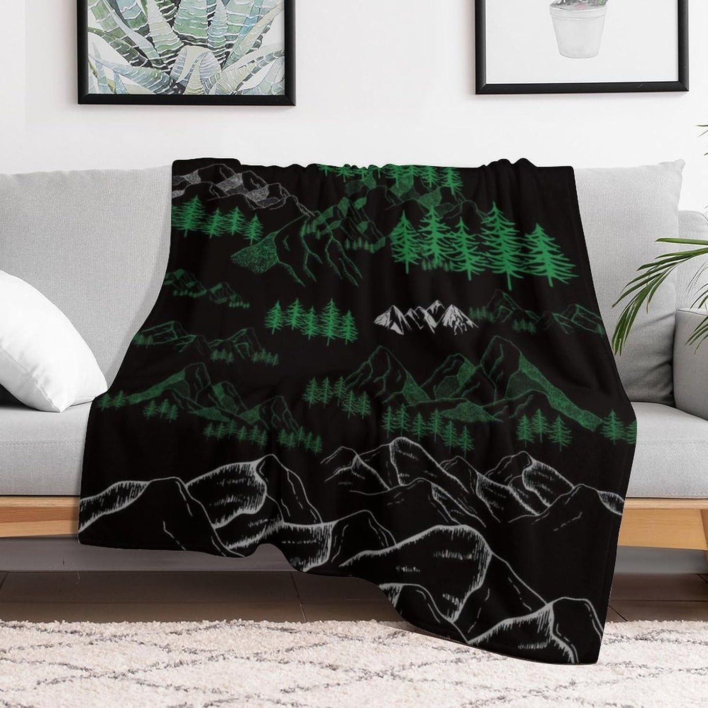 Night Sky Mountain Forest Throw Blanket, Fuzzy Blanket, Ultra Soft Cozy Flannel Throw Blankets Lightweight Fleece Blankets for Bed Couch Sofa 60"×80"