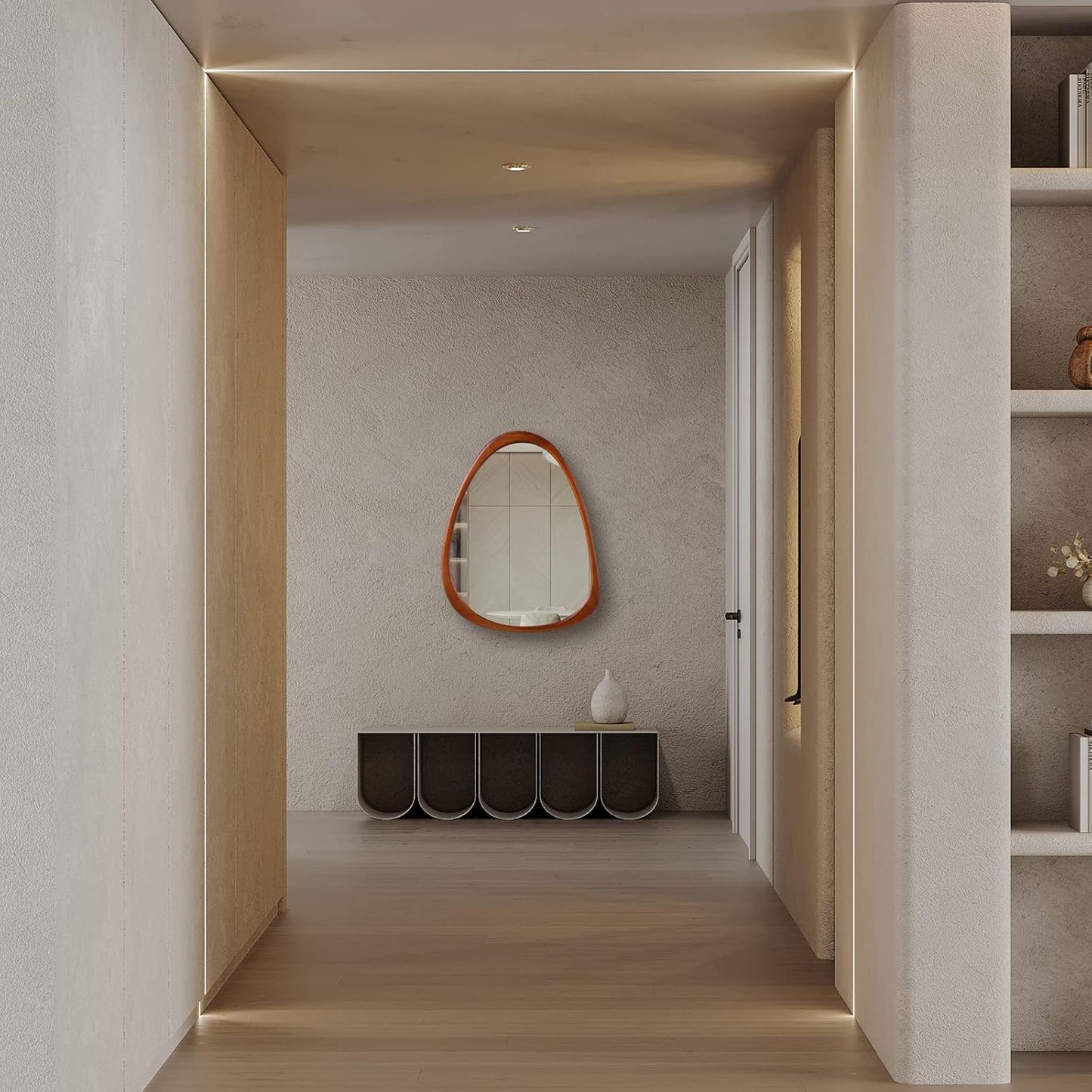 COOL2DAY Irregular Asymmetrical Wood Wall Frame Mirror, Abstract Decorative Odd Shaped Mirror for Living Room, Bedroom, Entryway, Bathroom - 28"x 22"