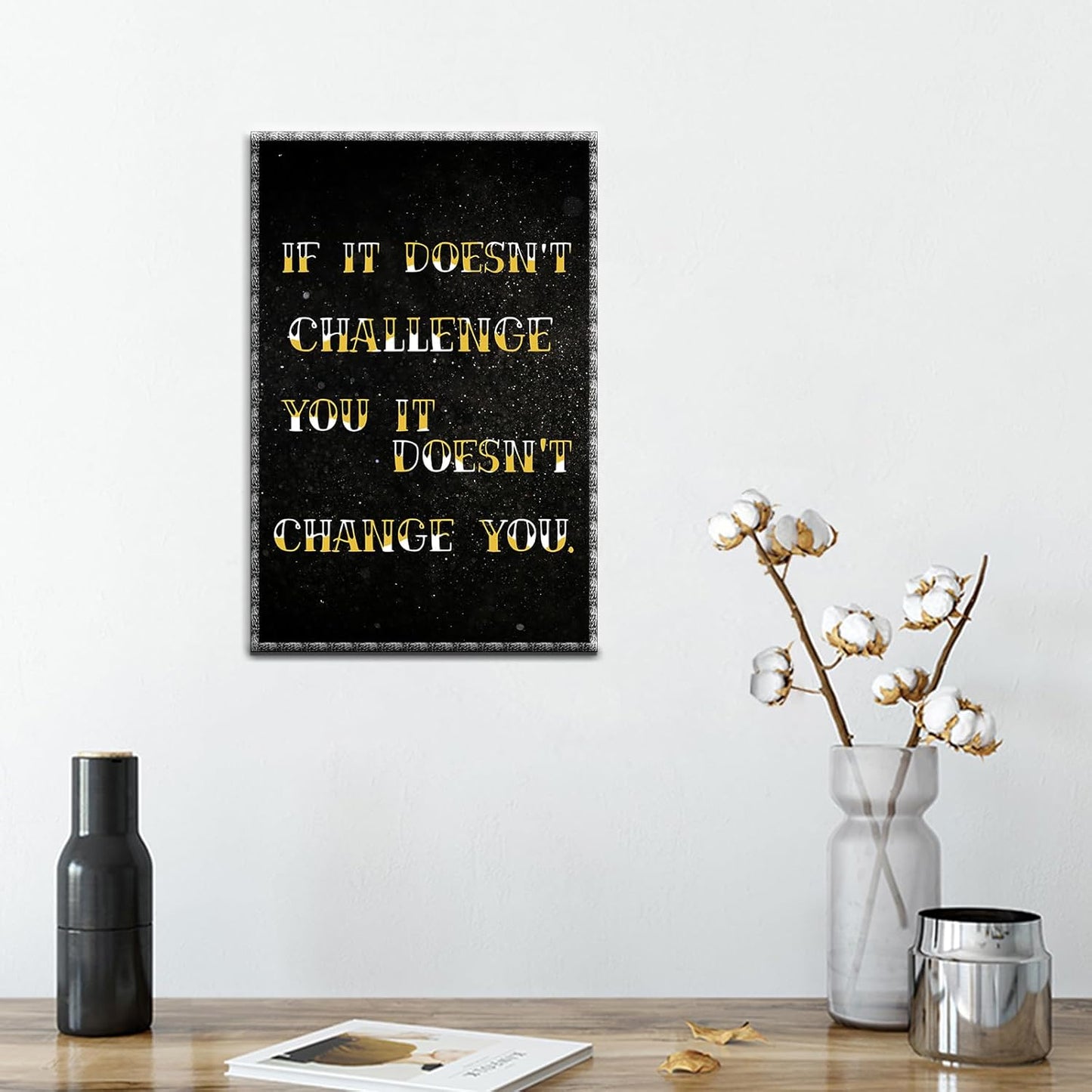 Inspirational Canvas Wall Art Motivational Challenge Print Poster for Office Wall Decor Picture Wooden Framed Artwork for Women Men Home Bedroom Decoration Ready to Hang [12''W X 18''H]
