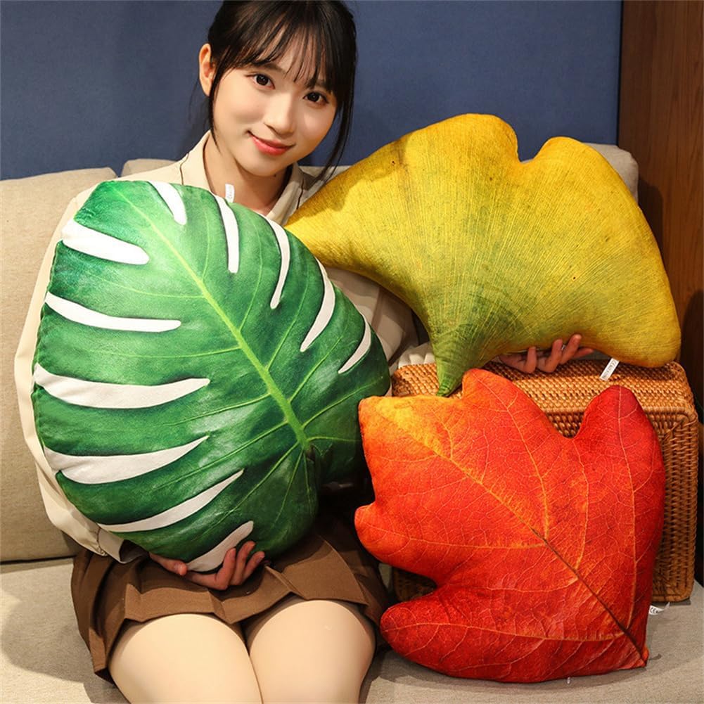 LYFJMUS Leaf Shaped 3D Throw Pillows Soft Plush Maple Leaves Pillow Decorative Pillow for Plant Lovers Aesthetic Cute Pillow for Bed Sofa Car Floor Couch Living Room Bedroom Decor (Hawthorn Leaf)
