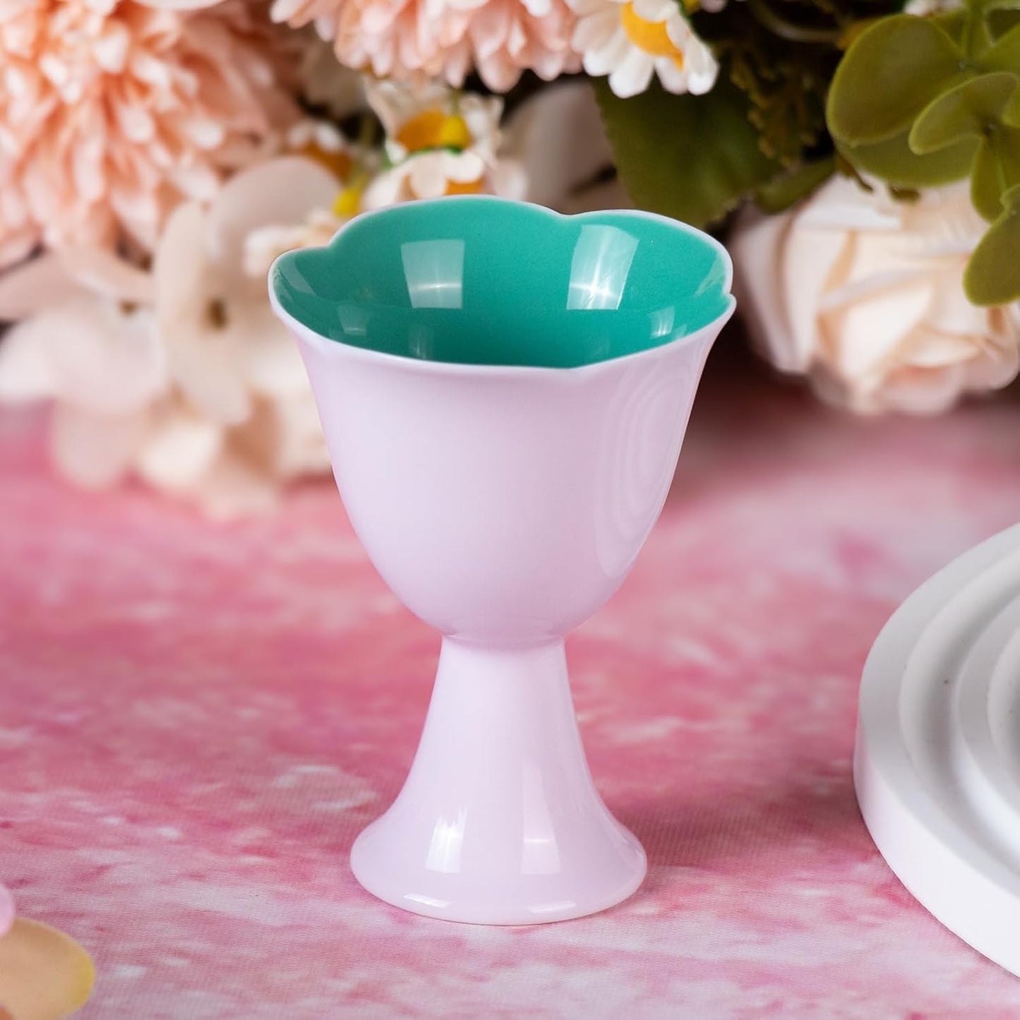 KAMMAK Ceramic Tea Cups Small, Cute Vintage Coffee Cup Set of 2, Porcelain Teacups Espresso Mug, 1.3oz Hand Painted Chinese Afternoon Tea Party Mugs, Birthday Gift for Women Men, Apricot Turquoise