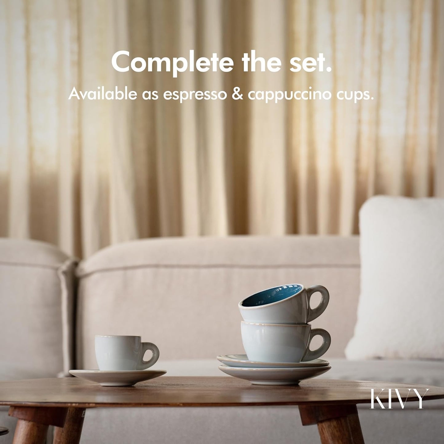 KIVY Cappuccino cups set of 4 [8oz] - Thick-walled stoneware cappuccino cup set for latte art - Latte mugs - Latte cups - Coffee mug - Latte art cup - Ceramic latte cup and saucer set of 4 - Blue