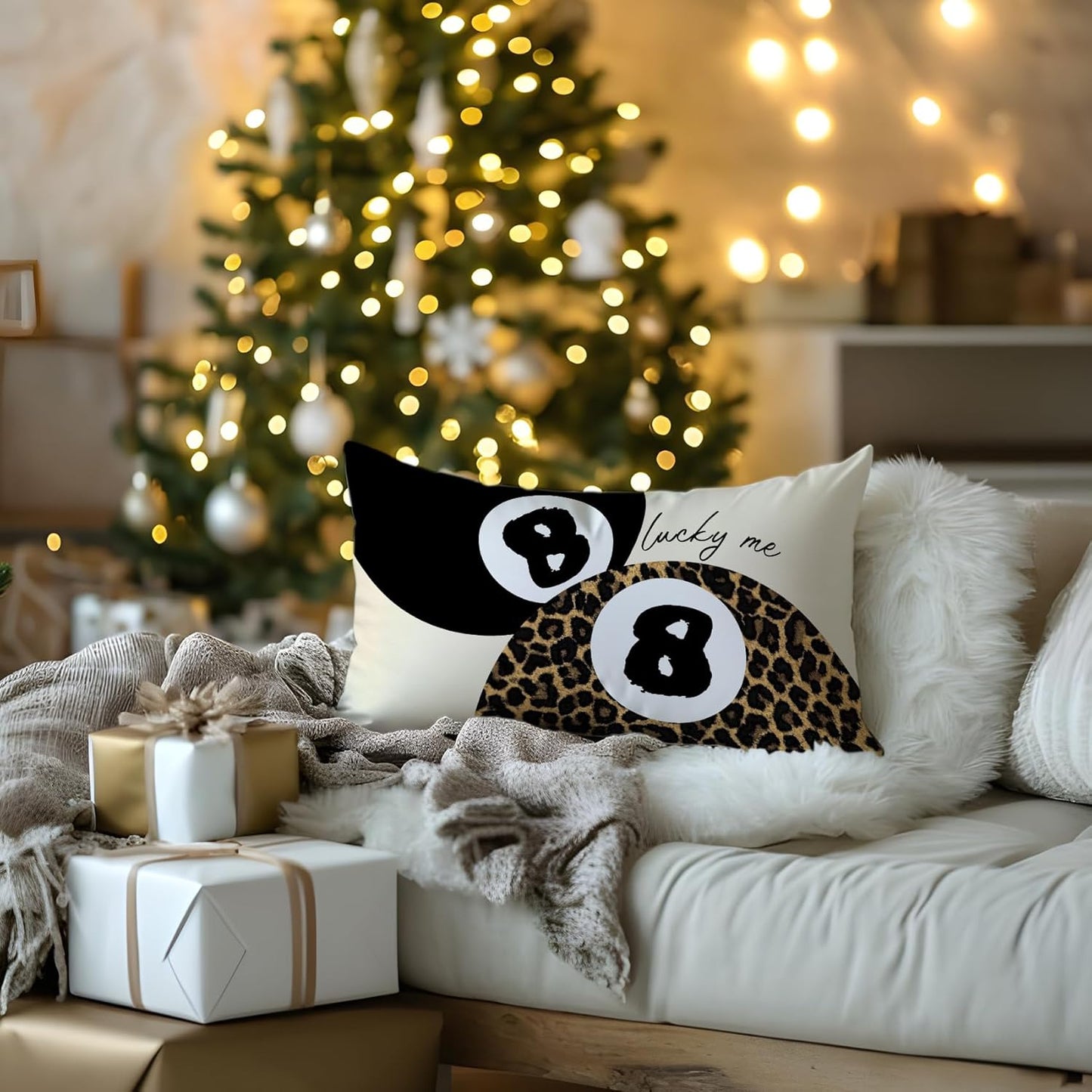 Leopard Star Lucky 8 Ball Throw Pillow Covers 20x12, Cheetah Print Room Decor, Trendy Funky Y2K Leopard Print Decorative Pillow Covers for Girls Room Dorm Apartment Home，Set of 2