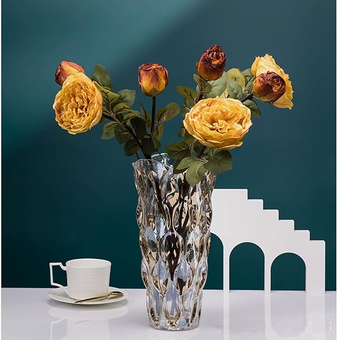 Amber Glass Vase, Thickened Cylindrical, Modern Boho Style, Handmade Decorative Flower Vase for Centerpiece Dining Table, Wedding, Holiday Party, 11.6 Inches Tall