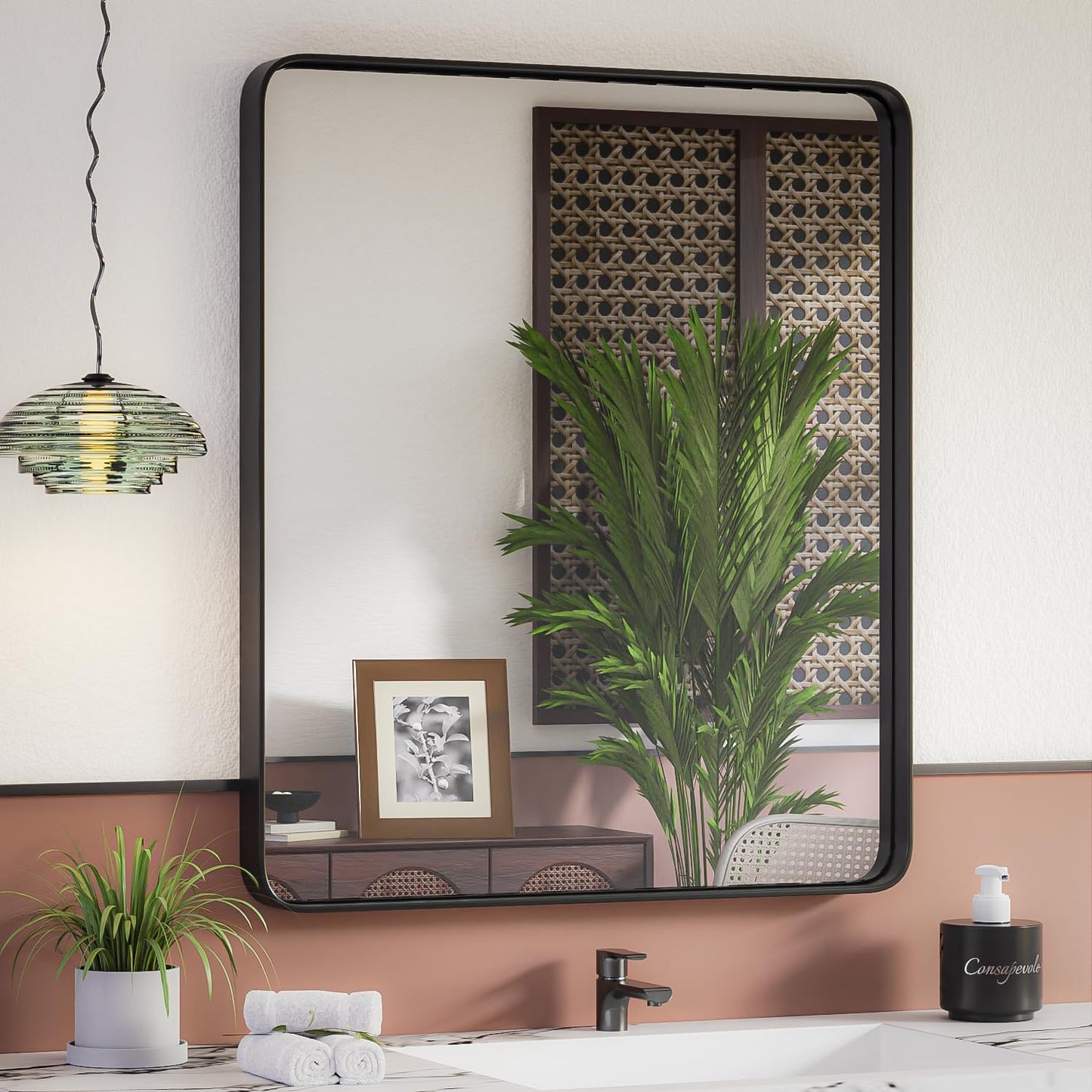 ISKM 36x30 Inch Wall Mirror for Bathroom Matte Black Metal Framed Bathroom Vanity Mirror Farmhouse Decorative Rectangular (Horizontal/Vertical)