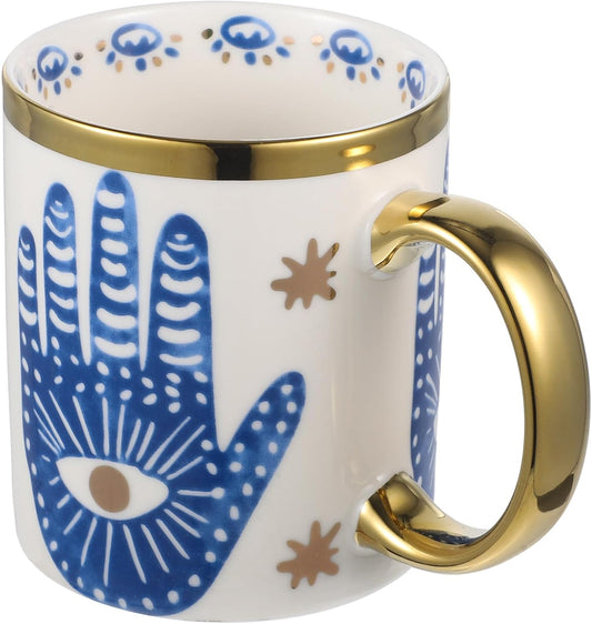 Evil Eye Ceramics Coffee Mugs 12oz Perfect for Cappuccino Latte Tea Beer Hot and cold drinks, Coffee Cups for home and office, Dishwasher Safe (Palm)