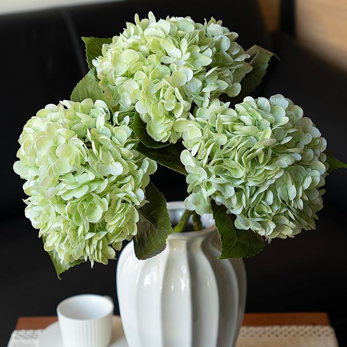 3PCS 22 inch Lifelike Artificial Hydrangea Large Real Touch Flowers Artificial Flowers Dry Flowers Outdoor Wedding Christmas Office Family Party Living Room Table Decoration (Light Green)