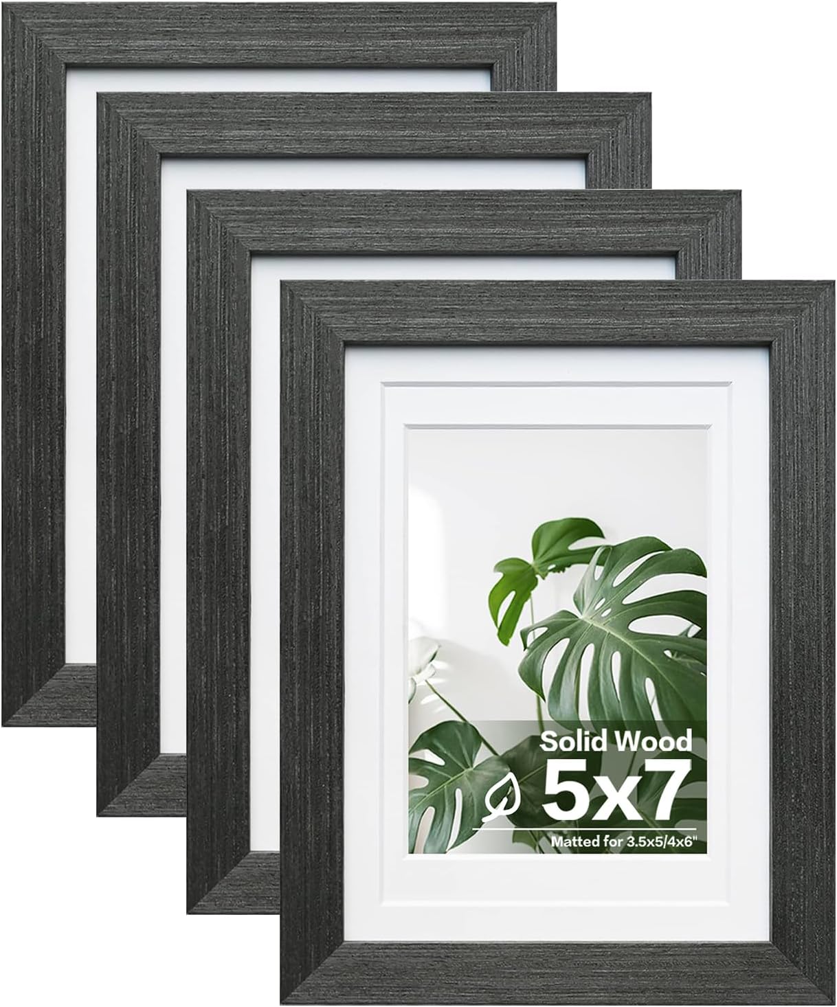 Egofine 5x7 Picture Frames Set of 4, Made of Solid Wood Covered by Plexiglass 3.5x5 and 4x6 with Mat or 5x7 without Mat, for Table Top Display and Wall Mounting Photo Frame Rustic Black