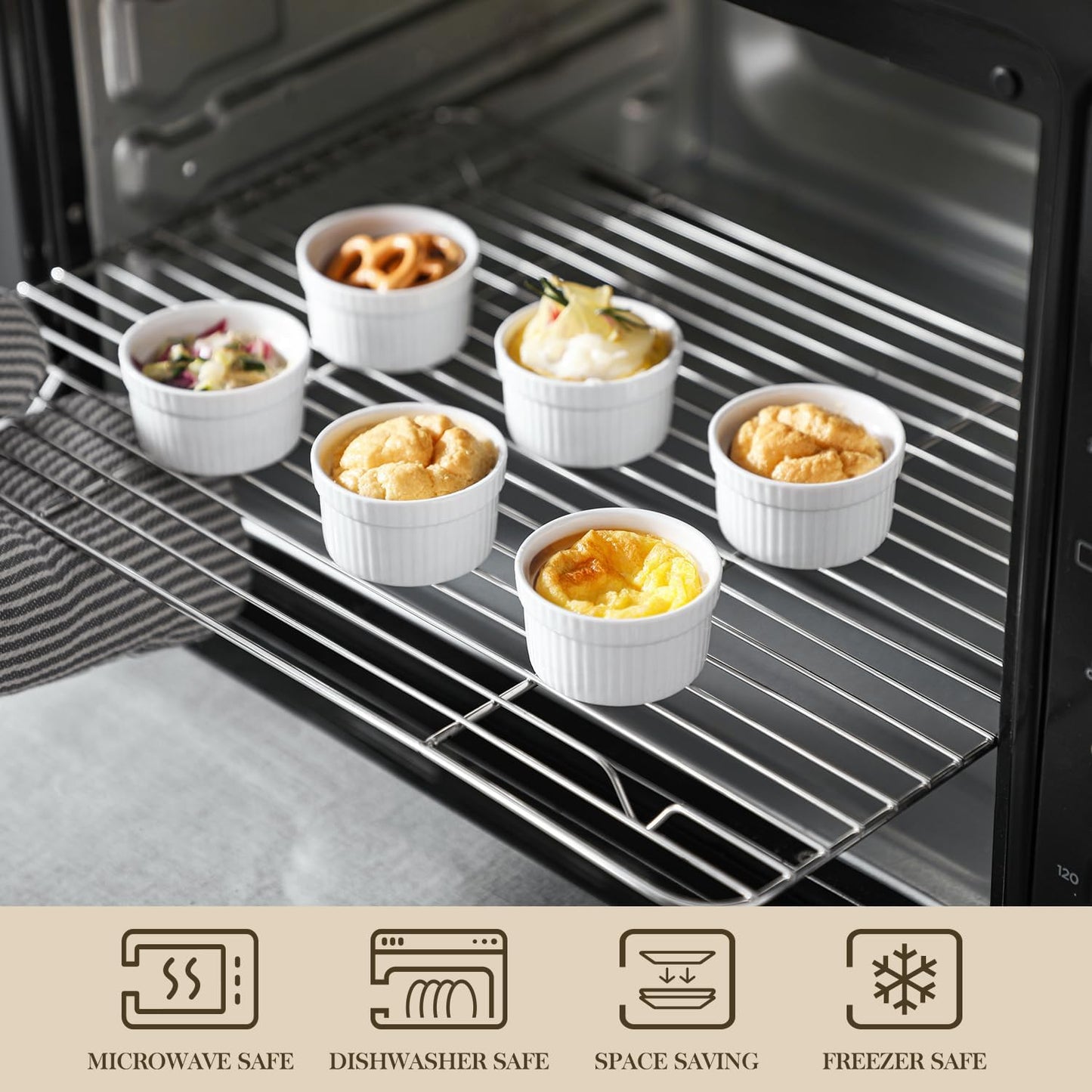 MALACASA Mini Ramekins 1.5 oz set of 24, Ramiken, Ceramic Creme Brulee Ramekins, White Custard Cups, Small Dipping Bowls for Kitchen Serving Sauce Condiments, Dishwasher Oven Safe, Series RAMEKIN.DISH