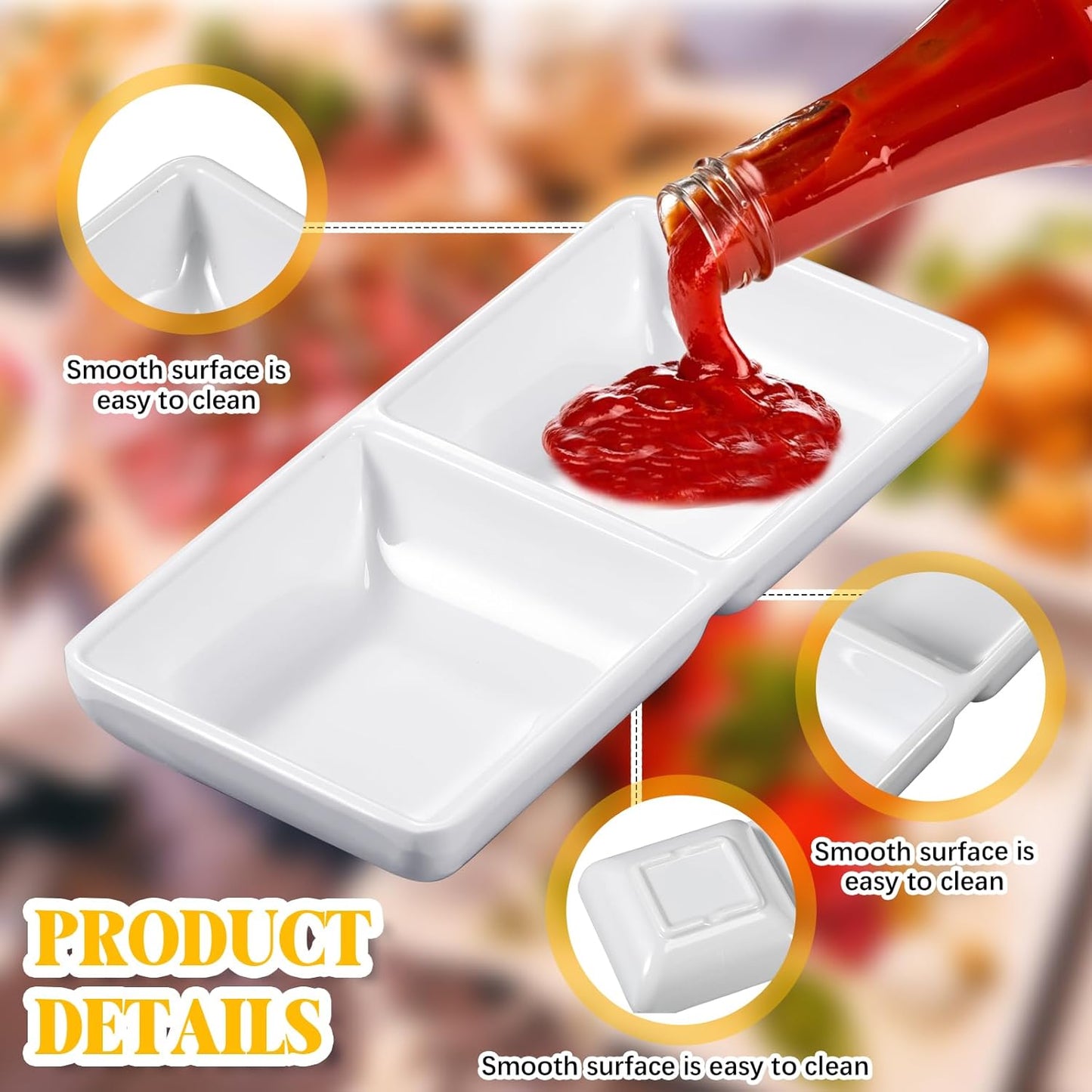 Gejoy 12 Pcs Dual Dipping Sauce Bowls Soy Sauce Dish Bowls Two Compartments Party Trays Divided Fondue Plates for Restaurant Kitchen Sushi Soy (White)