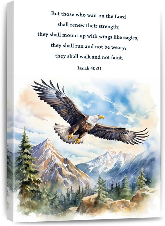 Isaiah 40 31 Christian Canvas Wall Art But Those Who Wait On The Lord Bible Verse Poster Prints Scripture Decor Ready to Hang Home Office，Living Room，or Personal Space Framed 12 * 18 Inch