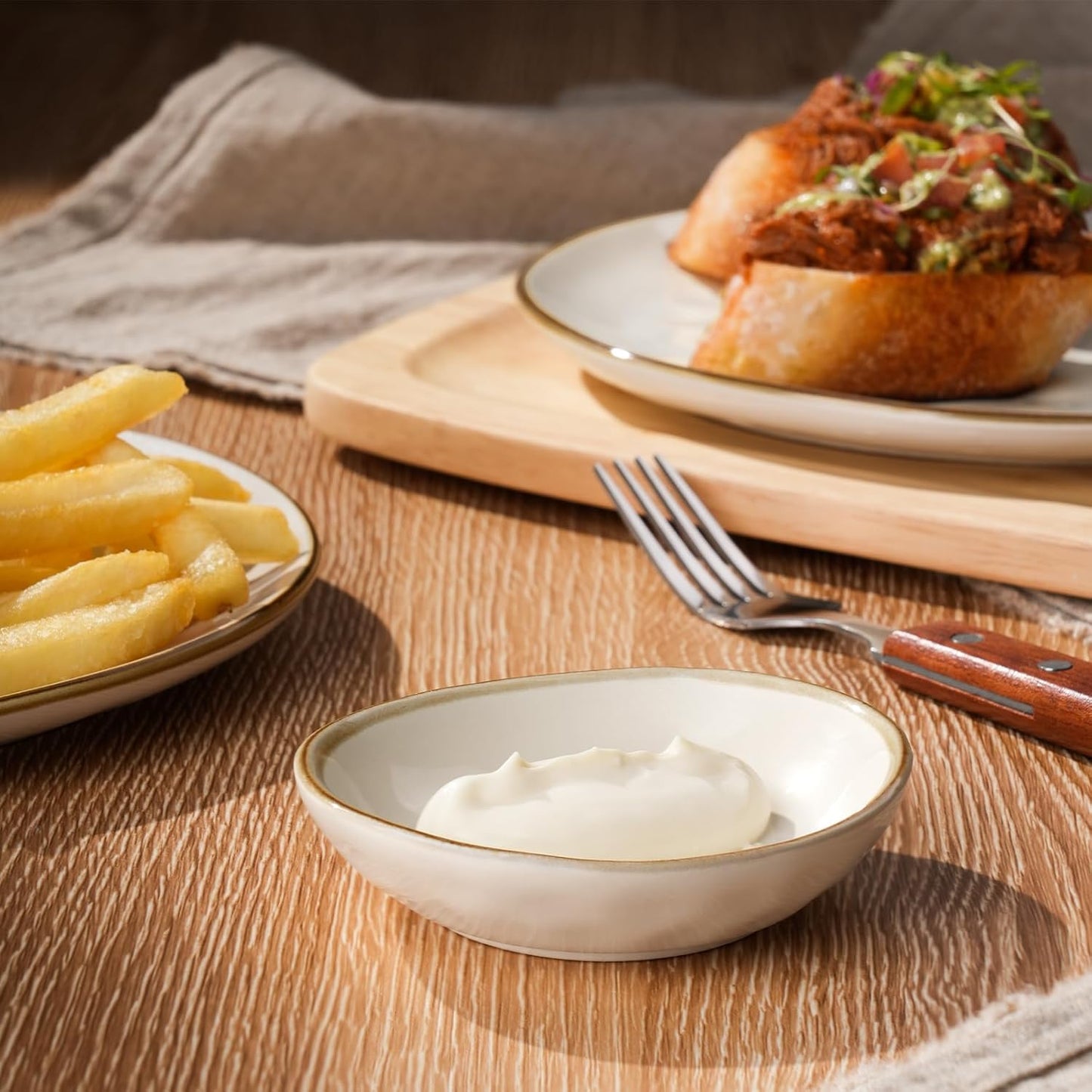 famiware Ocean Soy Sauce Dishes of 6, Oval Dipping Sauce Cups/Bowls/Dishes for Kitchen, 2.1oz Ceramic Small Bowls for Side Dish, Appetizers, Snacks, and Sushi, Dishwasher Safe, Vanilla White