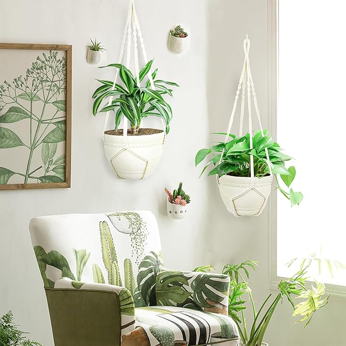 FGSAEOR Plant Basket Indoor Outdoor, Hanging 3-15 inch Pot, Bearing 20lb Planters, Macrame Hanging Planter Holder, 35-Inch Extra Long Strong Boho Home Décor (2-Pack) (Ivory)