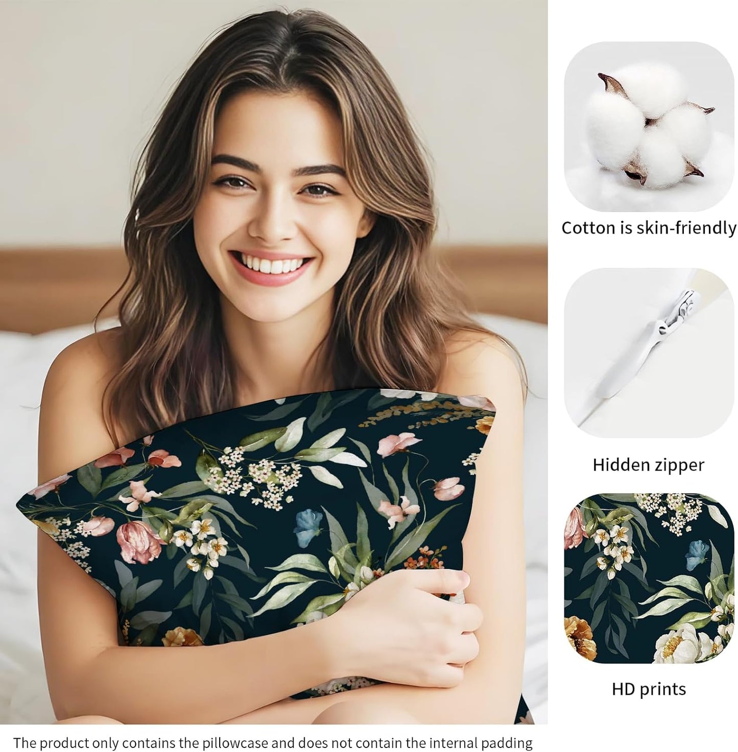 Decorative Throw Pillow Covers 18x18 Inch, Cute Home Decor for Living Room Outdoor Funny Pillowcase Polyester Cushion Case Dark Floral Navy