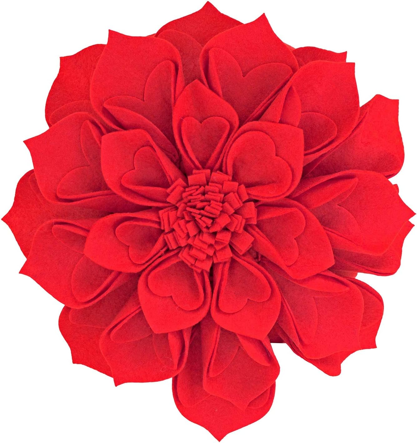 Fennco Styles Handmade 3D Heart-Shaped Petals Flower Decorative Throw Pillow Cover Only - 13" Round Red Floral Pillow Case for Couch, Home Décor and Holiday, Housewarming Gift