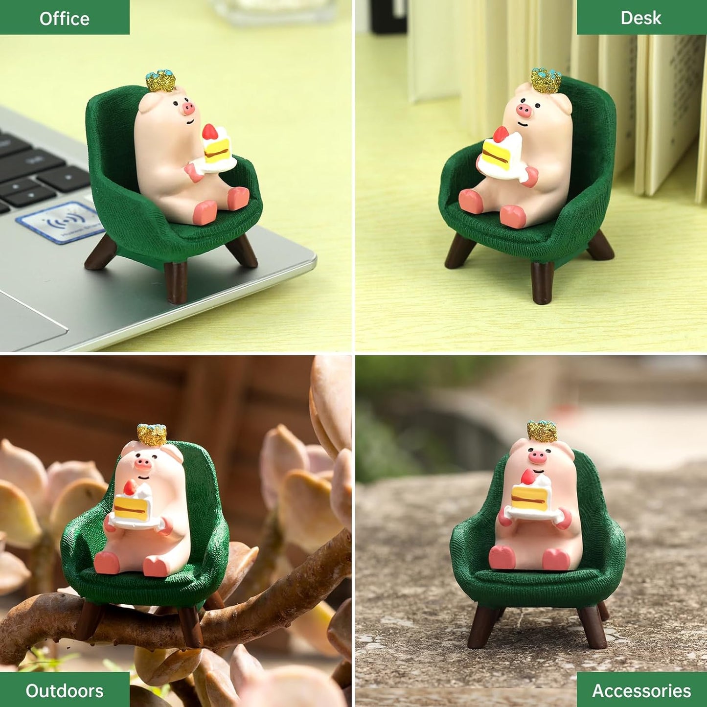 Cute Mini Pig Eating Cake Resin Figurine Apply to for Office, Home Decoration Perfect for Pig Lovers - Green Sofa