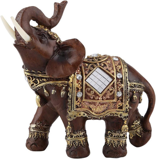 Feng Shui Wood Grain Elegant Elephant Statue 5.5 (H) with Trunk Facing Upwards Collectible Figurine Sculpture Decoration Statue Wealth Lucky Figurine Home Office Decor Gift, Wooden L