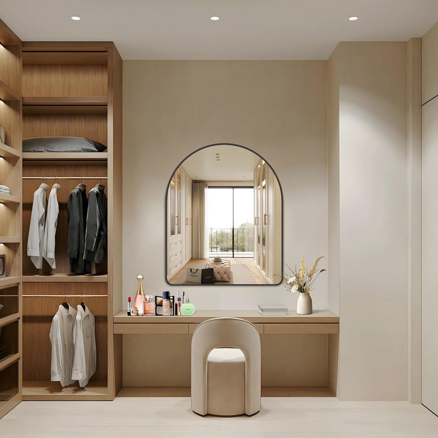 FORBATH Arched Mirror 40x32 Inch, Black Arched Bathroom Mirror Wall Mounted Modern Black Aluminum Frame Decor Large Dresser Mirror for Bedroom Living Room Entryway, Hanging or Leaning Against Wall