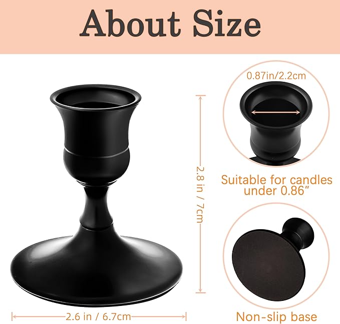 Vintage Black Taper Candle Holders, Set of 24, Metal Taper Candlestick Holder for Dinner Room Table Centerpiece, Wedding Reception, Festive,Mantel Decoration, Home Decor (Black 24, Set of 24)