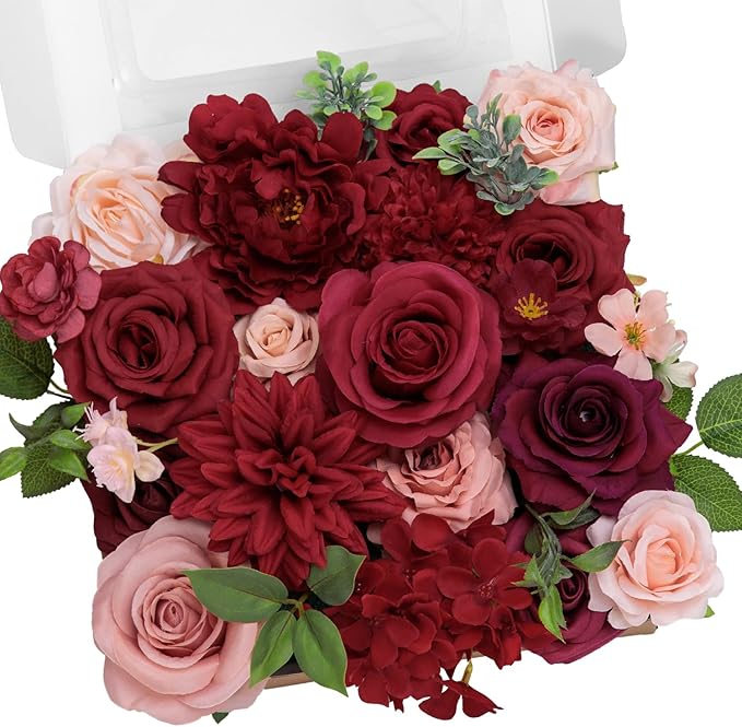 TINGE TIME Fake Flowers Artificial Flowers Peonies Bulbous Chrysanthemum Daisy Hydrangea Sunflower Violets Dahlia Daffodils Epiphyllum Orchid Cherry Blossom Camellia Leyaron (Burgundy)