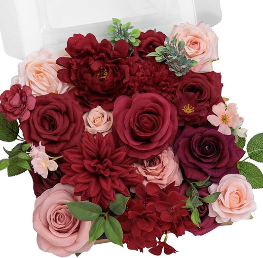 TINGE TIME Fake Flowers Artificial Flowers Peonies Bulbous Chrysanthemum Daisy Hydrangea Sunflower Violets Dahlia Daffodils Epiphyllum Orchid Cherry Blossom Camellia Leyaron (Burgundy)
