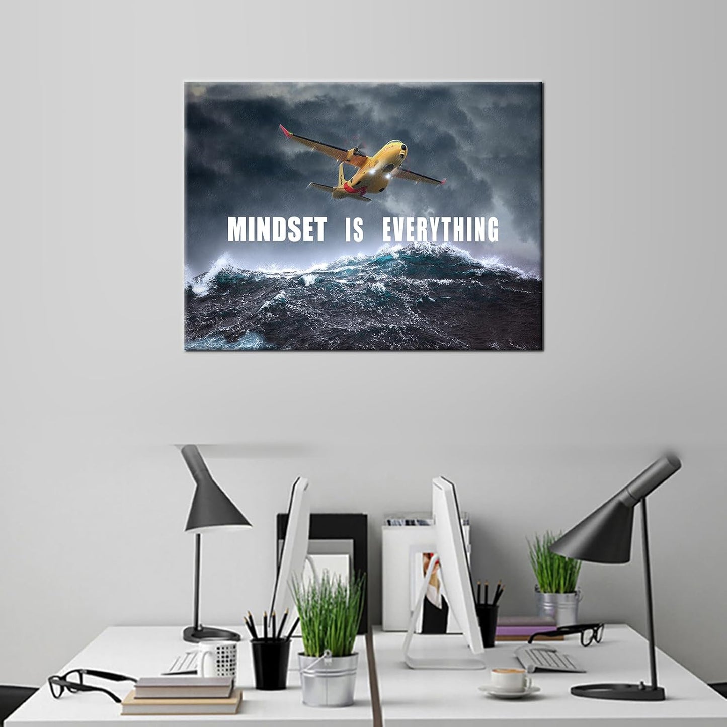 GoForArt Dream Big Motivational Canvas Wall Art, Inspirational Famous Quote Bedroom Living Room Decor, Positive Modern Landscape Mountain Office Dorm Room Poster Print (Airplane, 18.00" x 24.00")