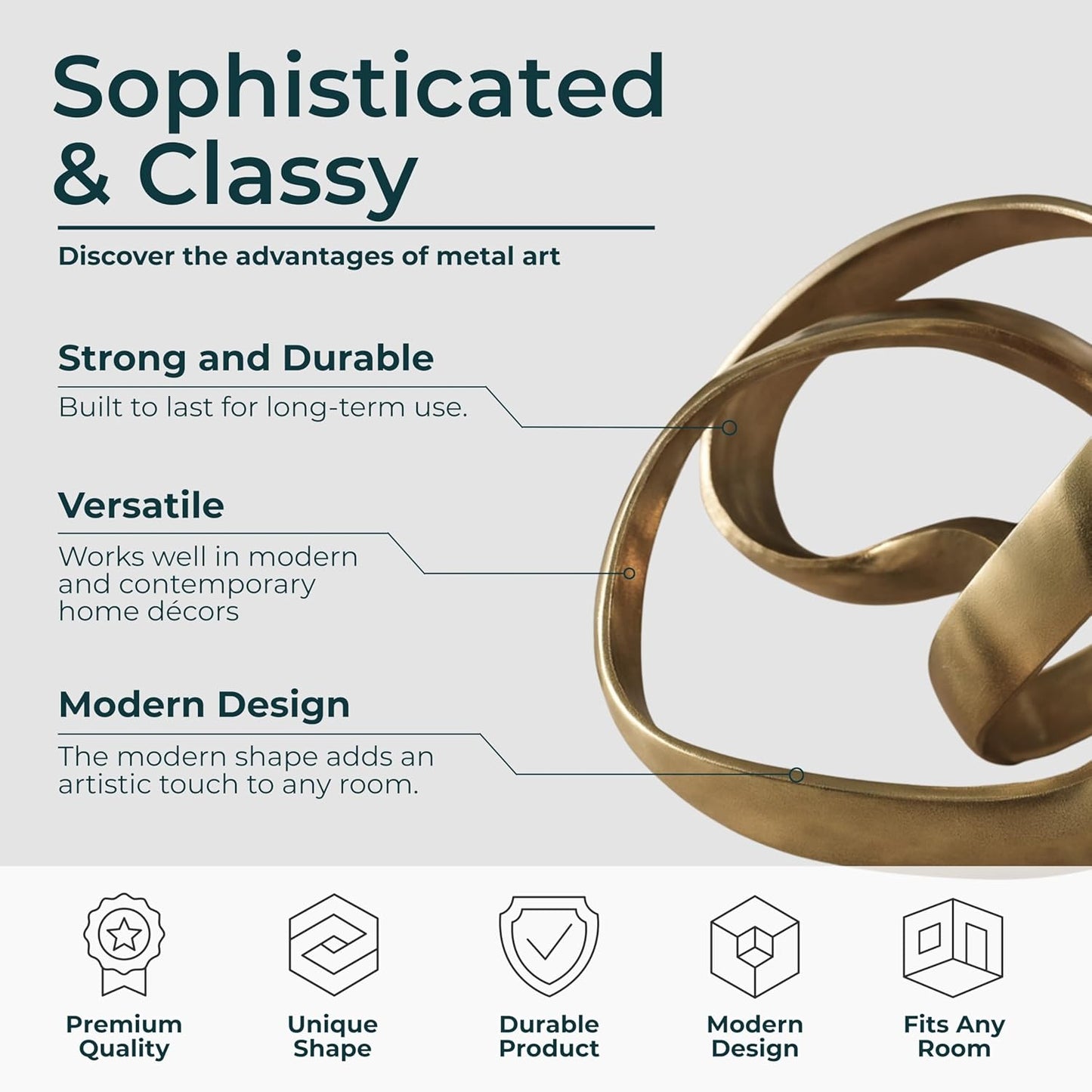 Metal Decorative Object – Minimalist Shelves & Coffee Table Decor – Aluminum Knot Sculpture Modern Home Decor for Office, Bedroom & Living Room – 8" x 7", Gold