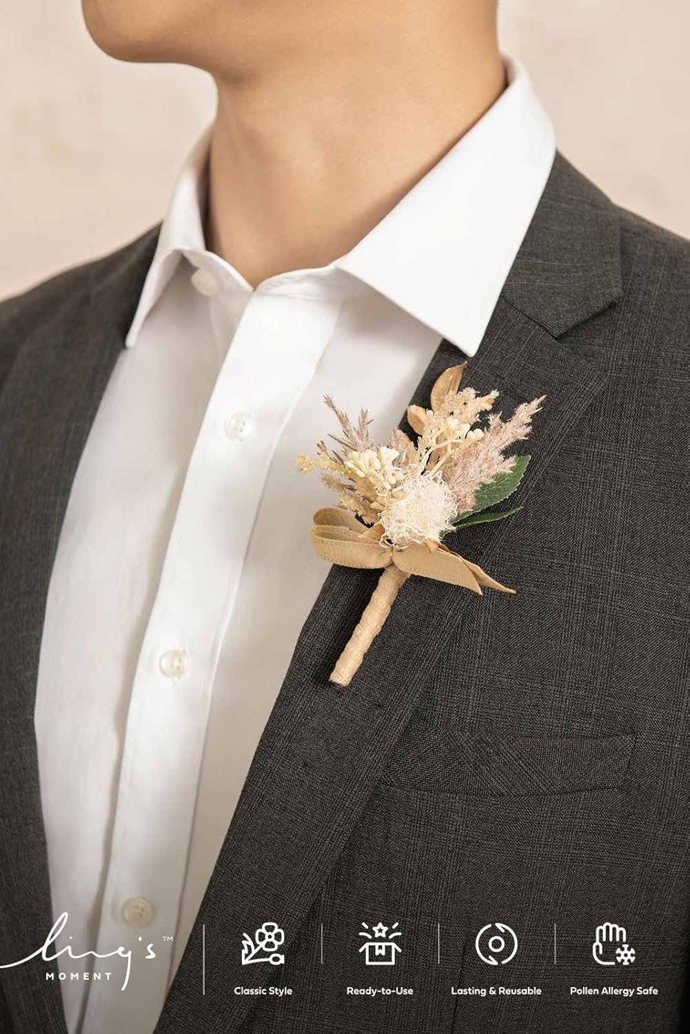 Ling's Moment Boutonniere for Men, 10pcs Groomsmen Guest Boutonniere, Artificial Flowers for Wedding Décor/Prom/Homecoming,etc.Beige