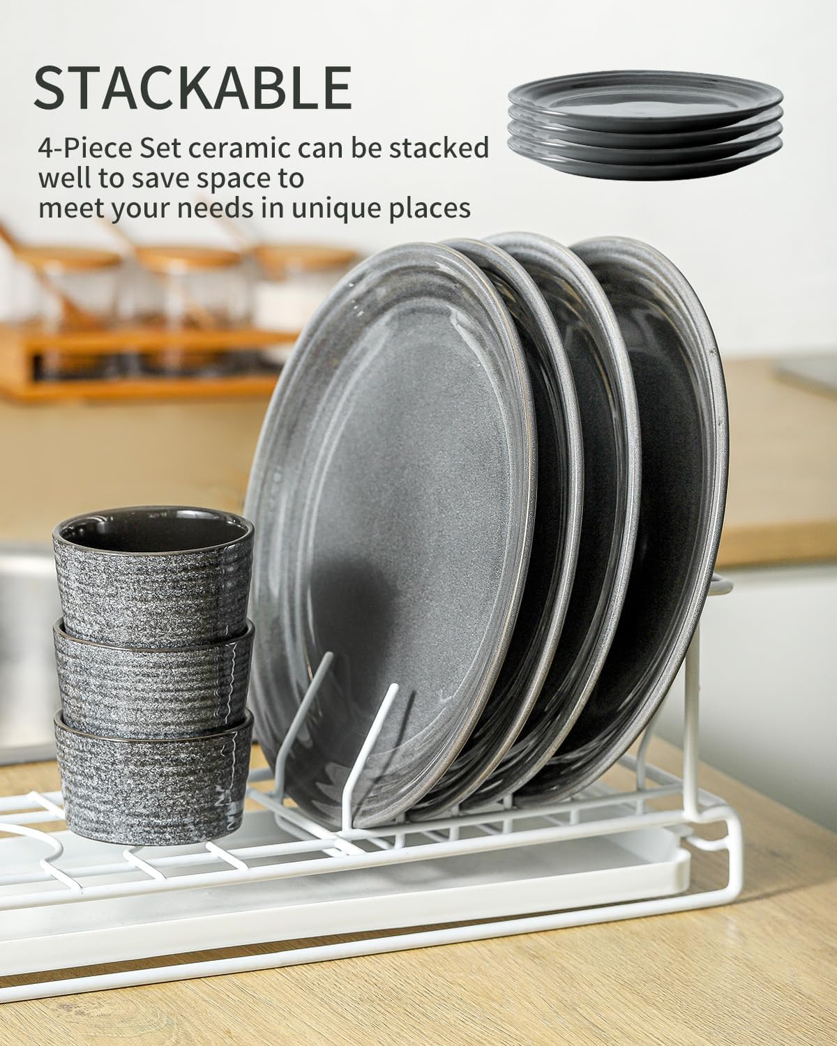 Hasense Dinner Plates, 10 Inch Ceramic Serving Plates for Kitchen, Modern Round Dishes Set of 4, Scratch Resistant Salad Plates, Dishwasher and Microwave Safe, Grey