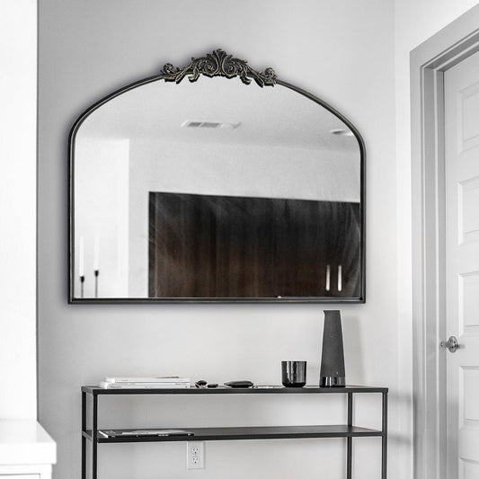 Black Arched Mirror for Wall,Baroque Fireplace Mirror Decor,Brass Wall Mirror,Ornate Mirrors for Entryway/Bathroom/Living Room/Hallway 36"X30" …