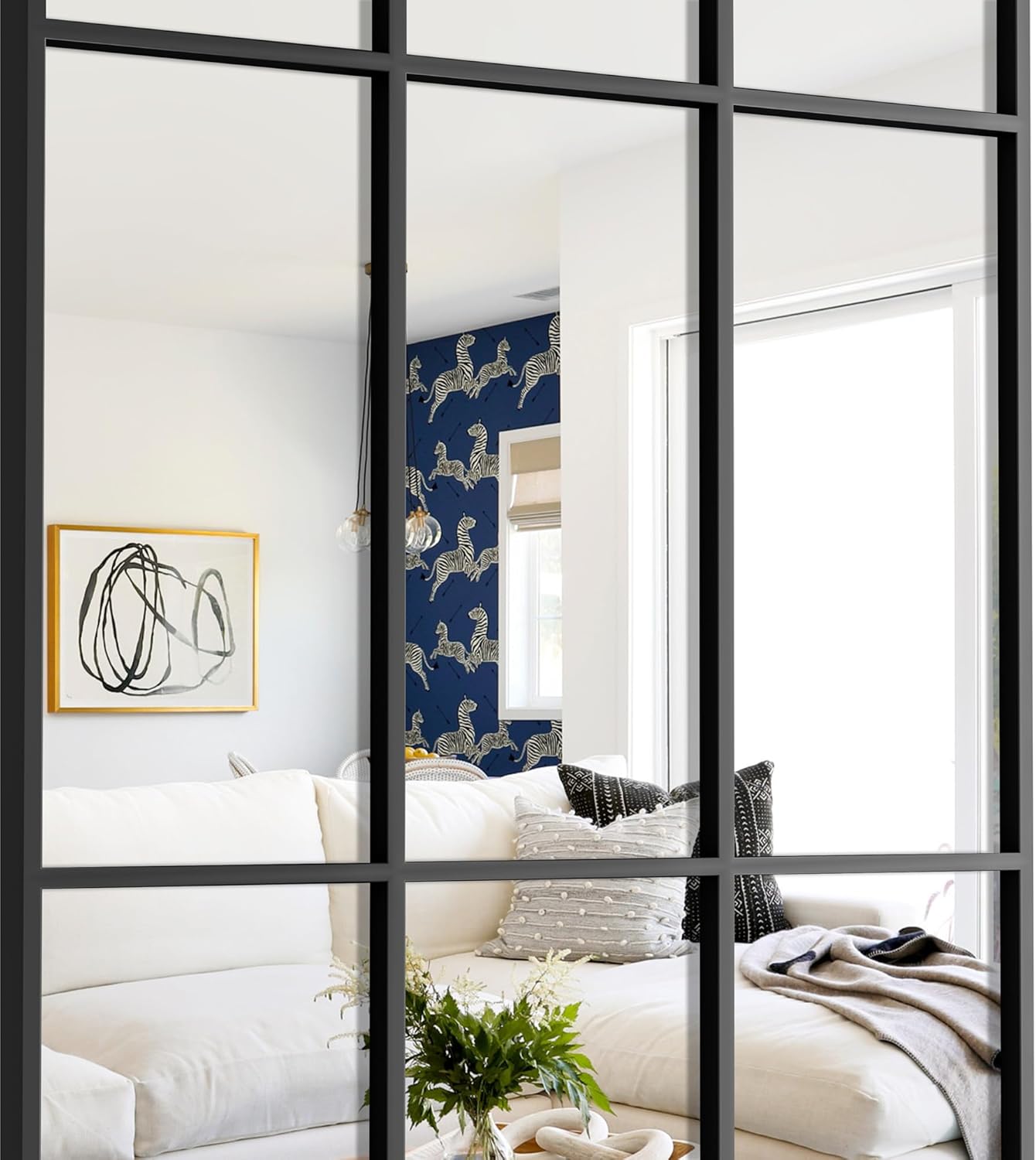 Mirror Full Length, 65"x22" Large Rectangular Mirrors, Black Window Pane Wall Body Mirror with Aluminum Frame, Farmhouse Standing Mirrors Hanging or Leaning for Living Room,No Stand