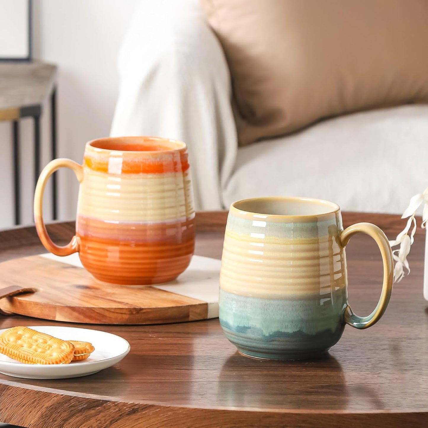 Large Coffee Mugs, Extra Large Ceramic Coffee Mug, 23 oz Handmade Pottery Mug, Big Tea Cups with Handle for Office and Home, Dishwasher and Microwave Safe (Orange)