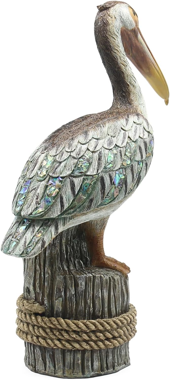 Lukitas Standing Pelican Statue and Sculpture Decor, Coastal Beach Bird Figurine, Creative Decorative Ornament for Home Garden Lawn Outdoor, Resin 14''