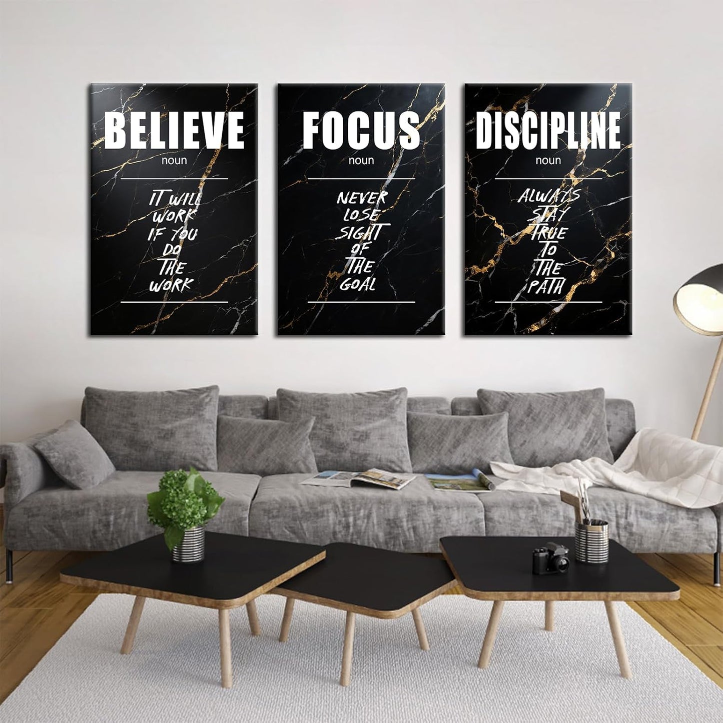 Inspirational Believe Focus Discipline Positive Wall Art Entrepreneur Quotes Print Picture Modern Wooden Canvas Framed Artwork for Home Living Room Office Artwork Stretched and Framed [72''Wx36''H]