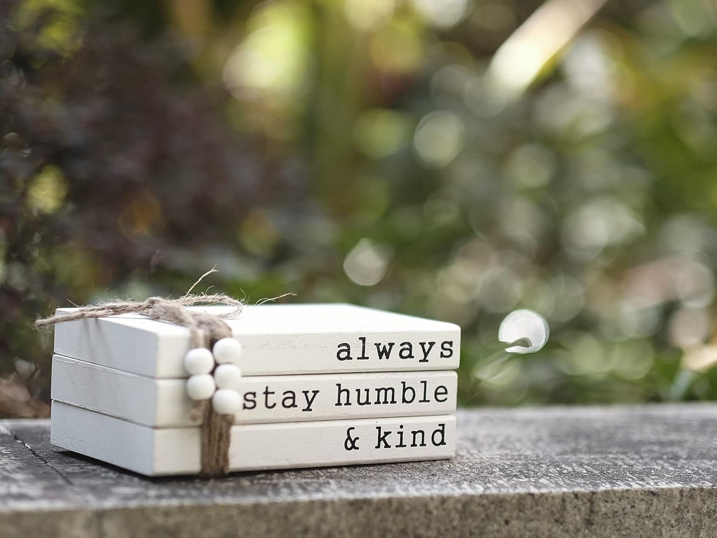 Lavender Inspired Farmhouse Book Decor-Always Stay Humble and Kind Sign-Book Shelf Decor-3 Pieces Faux Wooden Book Stack for Coffee Table Decor-Living Room Decor-Fireplace mantle table decor