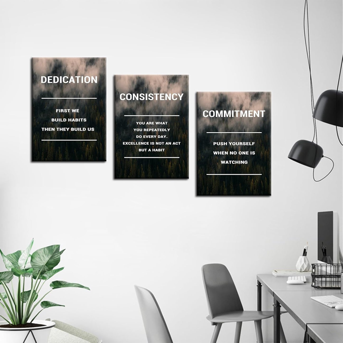 Inspirational Poster Wall Decor Dedication Consistency Commitment Motivational Wall Art Positive Signs Print on Canvas Picture Painting for Living Room Workplace Artwork Ready to Hang [60''Wx28''H]