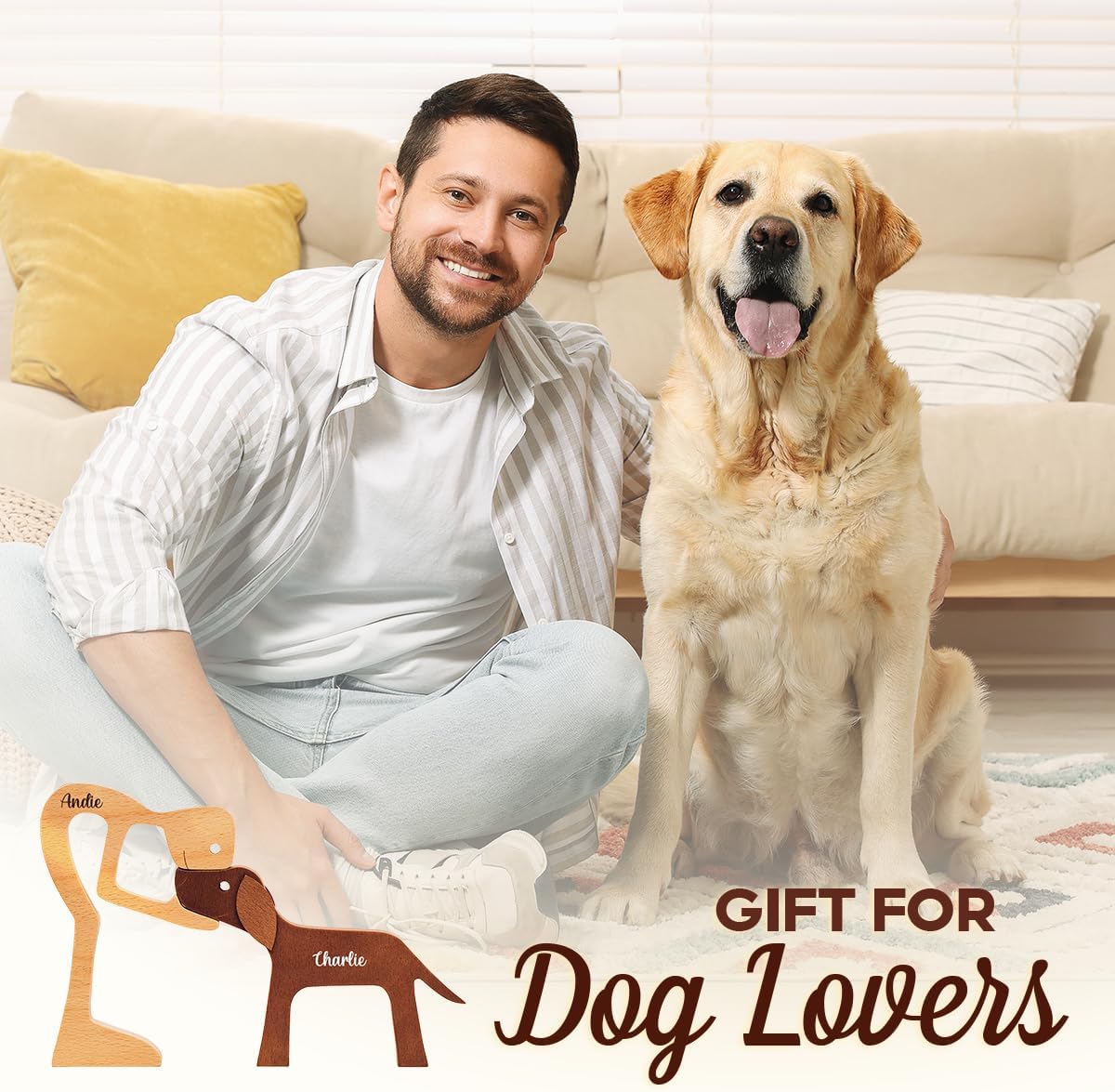 DOPTIKA Father's Day Birthday Gifts for Dog Dad, Personalized Wooden Dog Figurines Sculpture, Statues Home Decor, Table Decor Pet Carvings, House Warming Gift Ideas, Wooden Statue