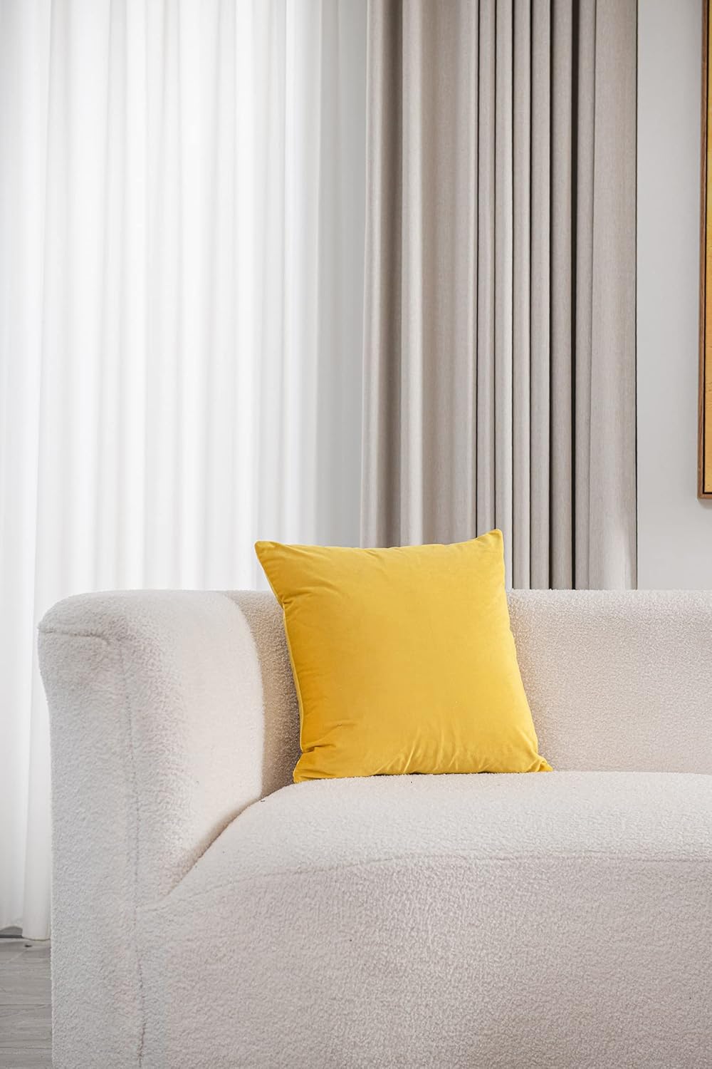 Couch Pillow Covers 18x18 Yellow: 2 Pack Cozy Soft Velvet Square Throw Pillow Cases for Farmhouse Home Decor