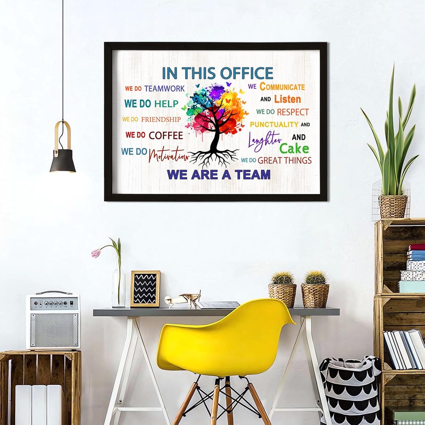 In This Office We Are A Team Wall Decor 24x18 Inch Frame Office Inspirational Wall Art, Motivational Teamwork Wooden Hanging Sign