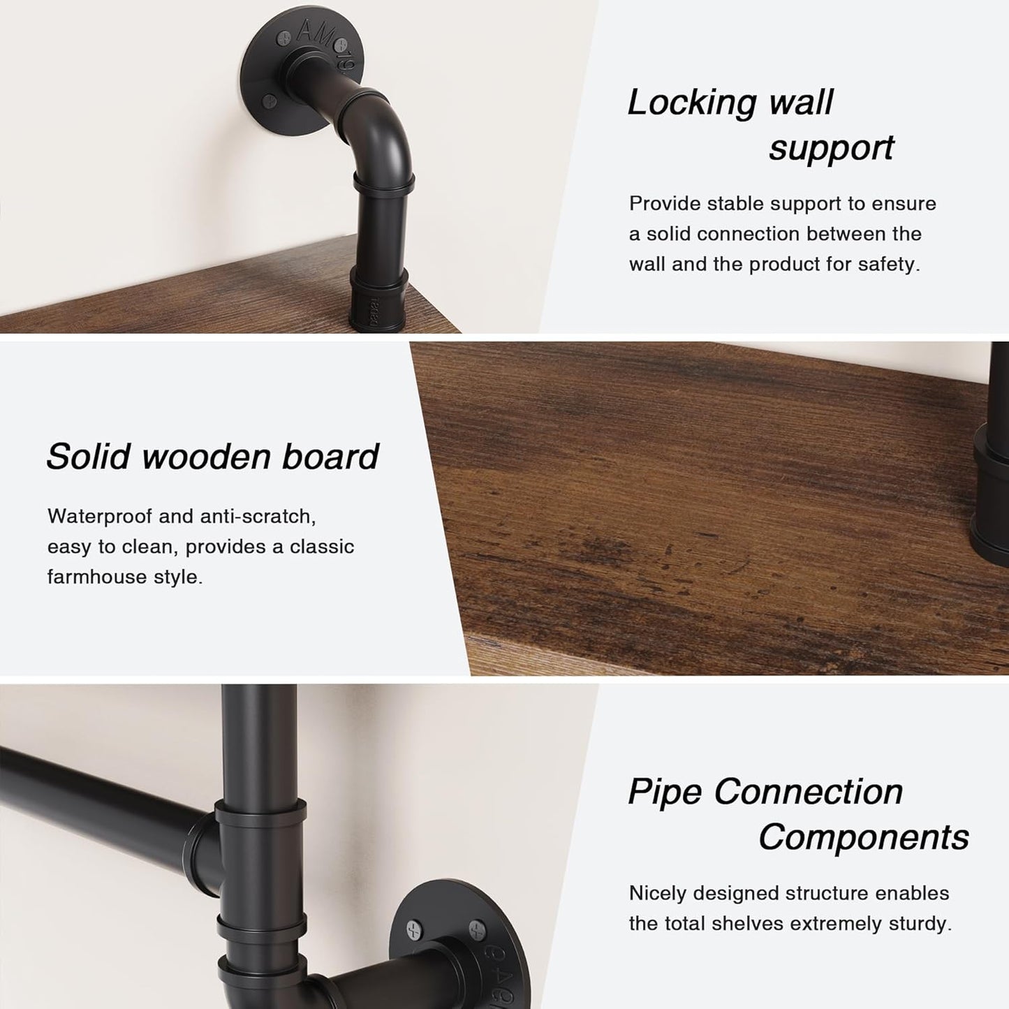 Merapi 24" Industrial Floating Shelves with Tower Bar, Pipe Shelves for Wall, 2 Tier Rustic Wood Wall Shelves for Home Décor, Bedroom, Living Room, Bathroom…