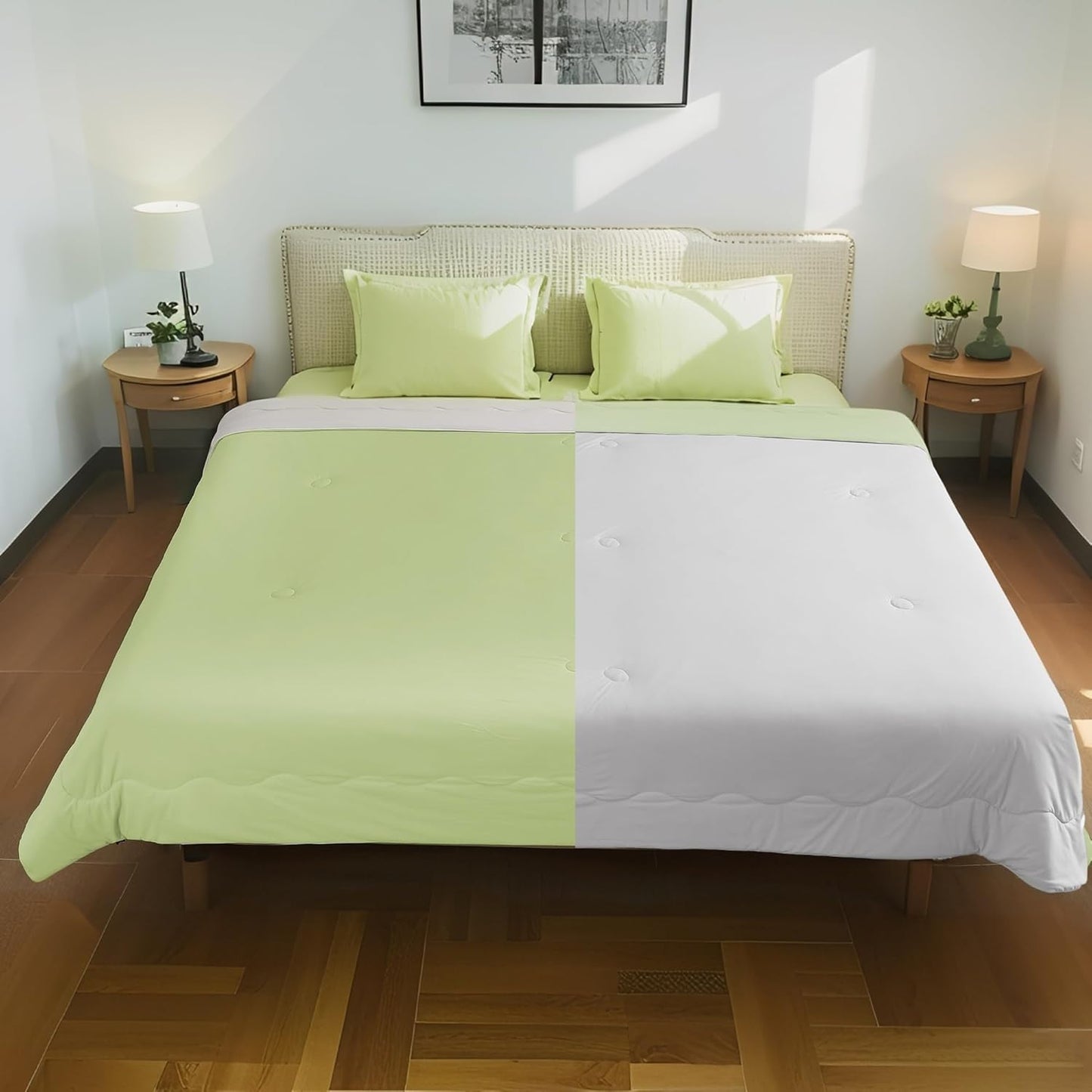 Cooling Blanket Twin Summer Comforter for Hot Sleepers, Silky-Soft & Cool Fiber, Double-Sided Cold Blanket for Night Sweats, Single Size All-Season Comfort, 60" x 80", Mint Green & Light Grey