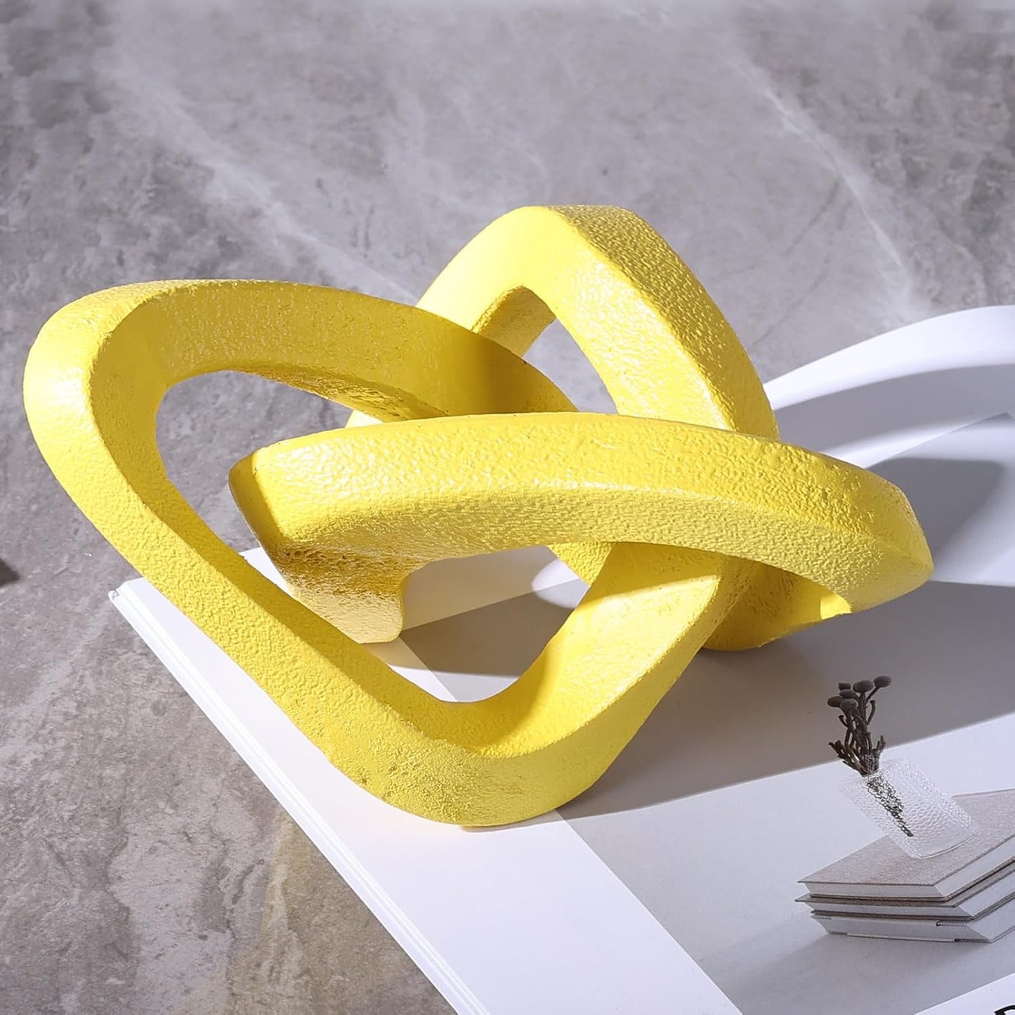 Infinity Knot Sculpture Yellow Knot Decor Object, Abstract Knick Knacks Coffee Table Modern Statue, Yellow Sculpture for Home Living Room Table Ornaments and TV Stand Bookshelf Decorative