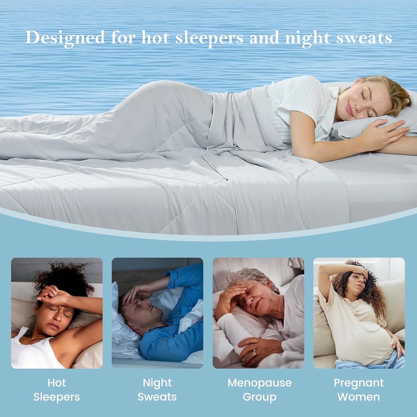 Cozy Bliss Cooling Comforter Queen Size, Cooling Blankets for Hot Sleepers and Night Sweats, Gray Summer Comforter for Queen Size Bed, Breathable Soft Lightweight Silk Smooth