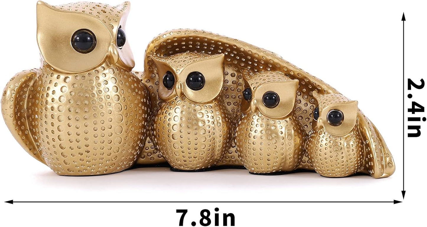 Cute Family of Four owl Figurines Home Décor Sculpture with Three Baby Owls Décor for Shelf Gifts Decoration for Birds Lovers Home,Office, Bookself