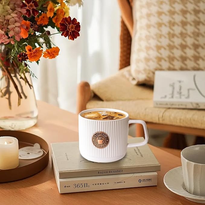 Topadorn Ceramic Coffee Mug 13 Oz Embossment Cups for Latte, Hot Tea, Cappuccino, Mocha, Cocoa, Office Coffee Mug with Gift Box, Set of 4